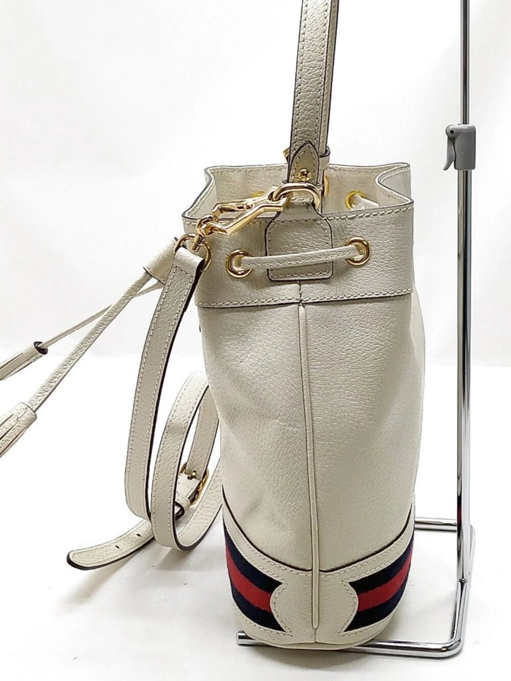 Authentic Gucci Ophidia Mini Bucket Bag White Leather GG Logo Crossbody - Picture 4 of 16